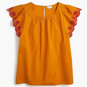 J. Crew Tangerine Blouse with Pink Embroidery